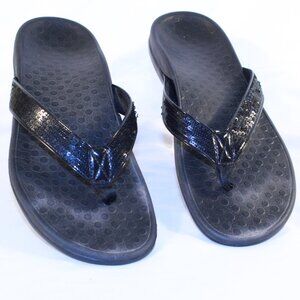 Vionic Size 10 Black Sequin TIDE Comfort Flip Flop Toe Post Sandals TVW 1002-2